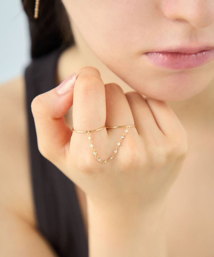 デュー] K18YG ダイヤモンド チェーンツインリング（230759） ｜ women