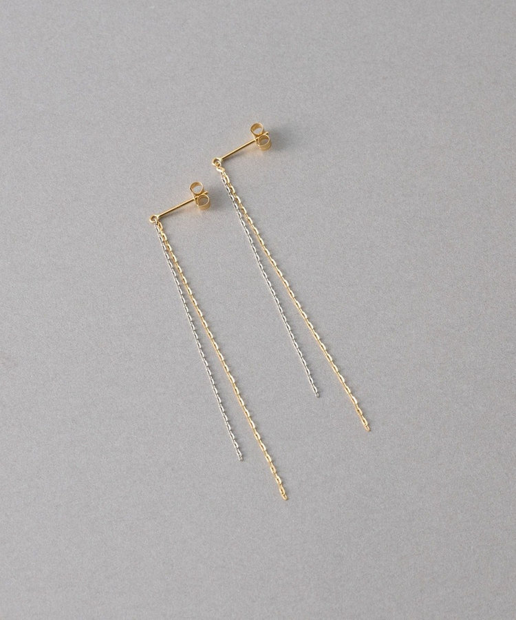 ete ☆ K18YG/PT850 ミラーカットチェーン ピアス シンプル K18YG/PT850 ミラーカットチェーン ピアス（270911） ｜ women