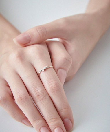 [レイヤード] K10MPG ローズクォーツ/パール リング