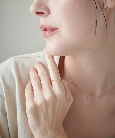 [レイヤード] K10YG ムーンストーン/ホワイトトパーズ リング