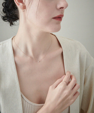 [レイヤード] K10MPG パール/ダイヤモンド ネックレス