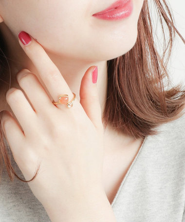 フォークリング オレンジムーンストーン