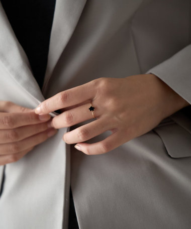 [レイヤー] K10YG リング ブラックカルセドニー