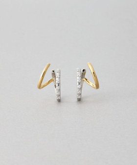 [ダブルイヤリング] ジルコニア コンビカラー