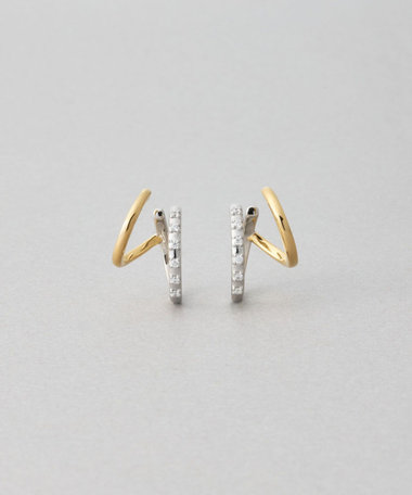 [ダブルイヤリング] ジルコニア コンビカラー