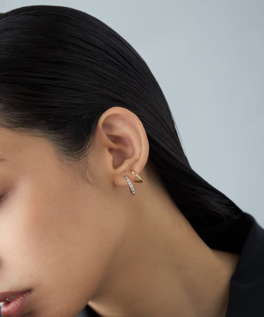 [ダブルイヤリング] ジルコニア コンビカラー