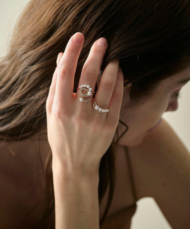 K18YG スケール パール/ダイヤモンド リング