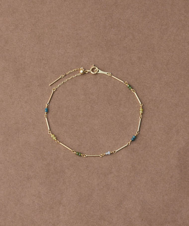 [スキニー] K18YG ダイヤモンド ステーション ブレスレット