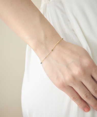 [スキニー] K18YG ダイヤモンド ステーション ブレスレット