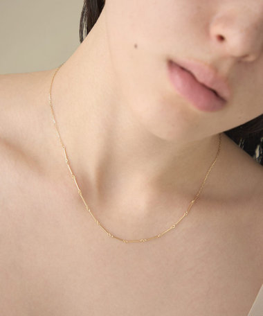 [スキニー] K18YG ダイヤモンド バー ネックレス