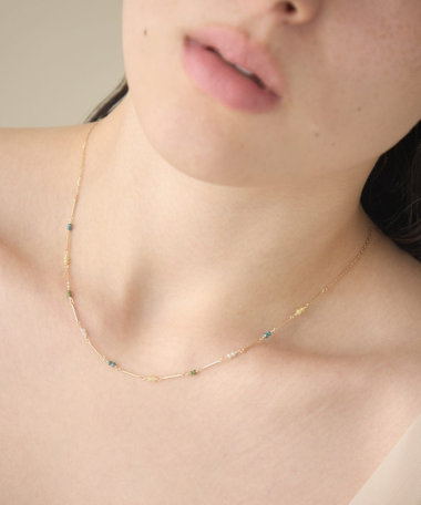 [スキニー] K18YG ダイヤモンド ステーション ネックレス