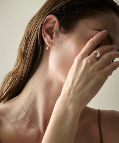 K18YG スケール パール/ダイヤモンド ピアス