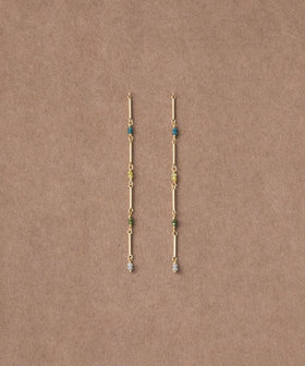 [スキニー] K18YG ダイヤモンド ステーション ピアス