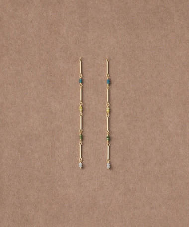 [スキニー] K18YG ダイヤモンド ステーション ピアス