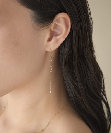 [スキニー] K18YG ダイヤモンド ステーション ピアス